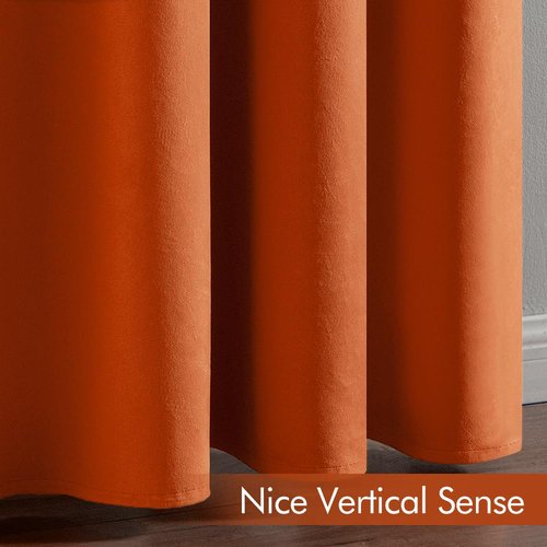 EMEMA Fall Burnt Orange Velvet Blackout Curtains 96 inches Long, Super Soft Luxury Thermal Insulated Curtains for Bedroom, Grommet Soundproof Elegant Window Drapes for Living Room W52 x L96 2 Panels