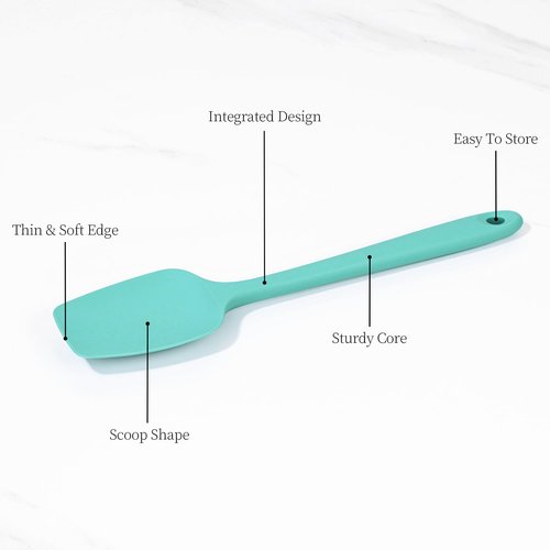 Lilybeam 600ºF Heat Resistant Spatulas, High Heat Food Safe Semless Kitchen Silicone Scraper Set for Cooking Baking Mixing Scraping Stirring Nonstick Cookware Pan Bowl (4Pcs,Aqua Sky)