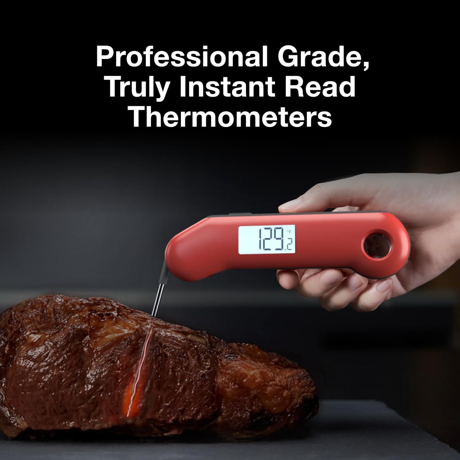 ThermoMaven Digital Meat Thermometer - 3X Faster 0.5 Sec Instant Read, Waterproof Probe, Red & Gray