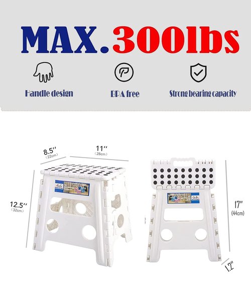ACKO Folding Step Stool -13inch Height Premium Heavy Duty Foldable Foot Stool for Kids and Adults, Kitchen Garden Bathroom Stepping Stool White