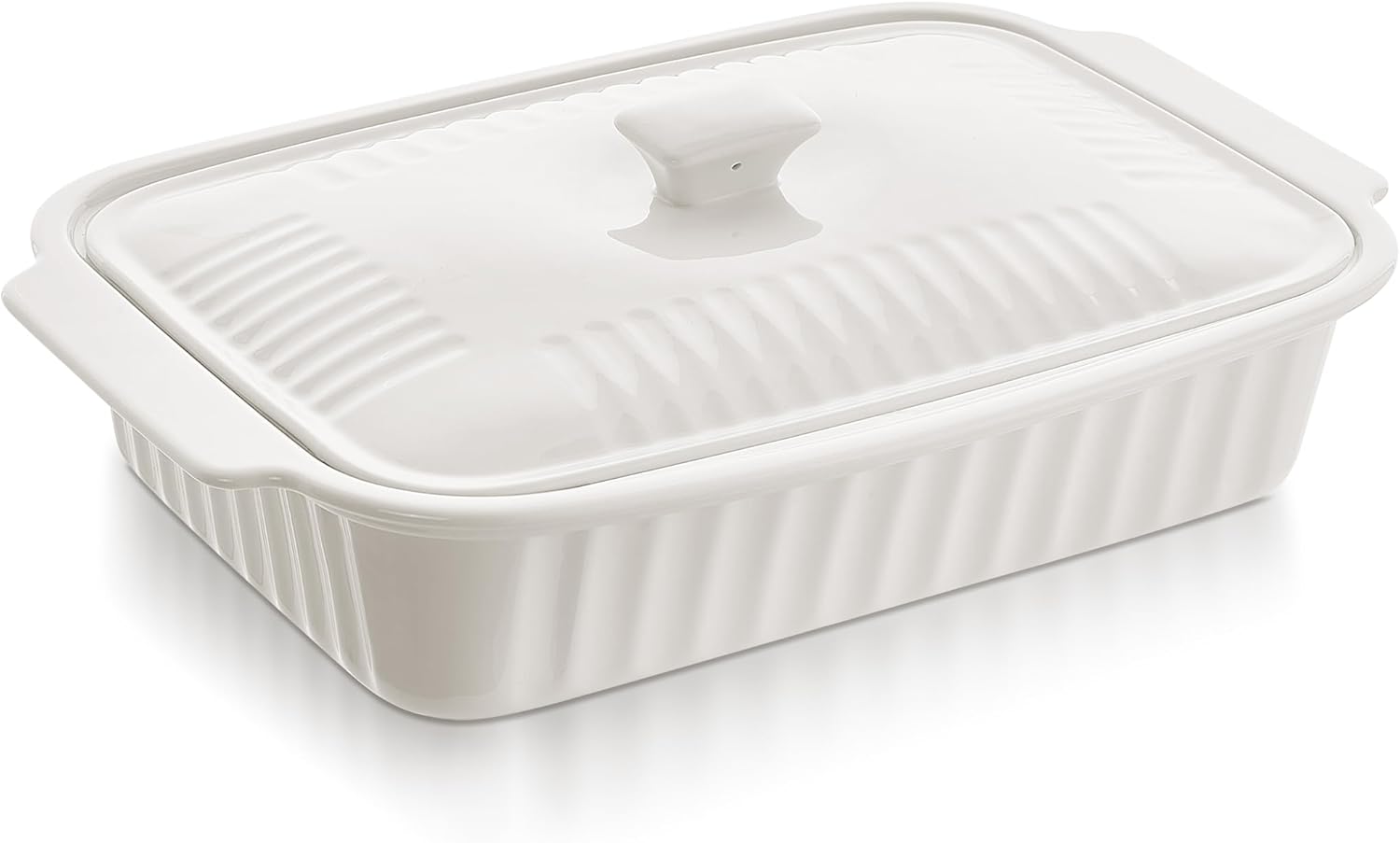 Regine Switzerland Large Baking Dish - 5.5 Quart Ceramic Lasagna Pan with Lid | Dishwasher & Microwave Safe, White