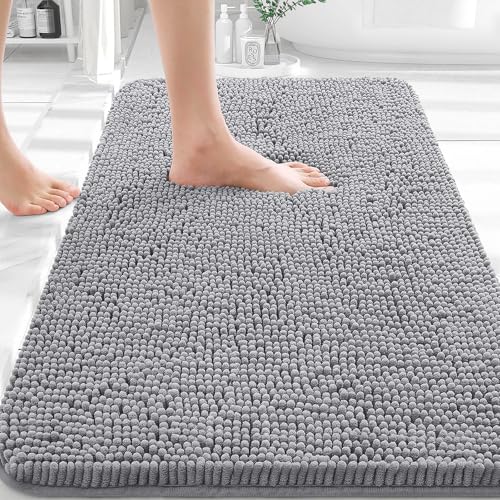OLANLY Extra Soft Chenille Bath Rug 30x20 - Absorbent Non-Slip Mat (Grey)