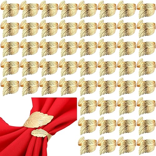 Gold Leaf-Shaped Napkin Rings Set of 100 for Weddings & Events
