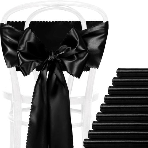 Black Satin Chair Sashes by [Brand Name] - Elegant 7x108 Inch Bows for Weddings & Events | 12 Pcs