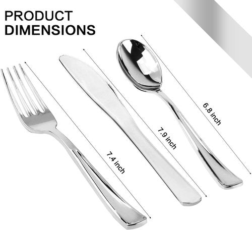 MCIRCO 175-Piece Silver Dinnerware Set - Elegant Disposable Plates, Cups & Napkins for 25 Guests