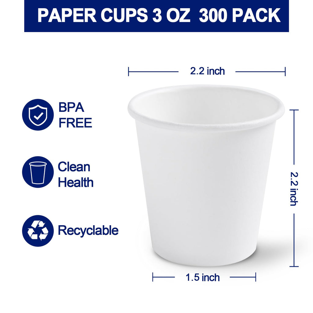 Clawsoff 300 Count 3 oz Bathroom Cups, Disposable Mouthwash Cup, Small White Paper Cups, 3 Ounce Mini Espresso Cups, Ideal for Bathroom, Travel, Picnic