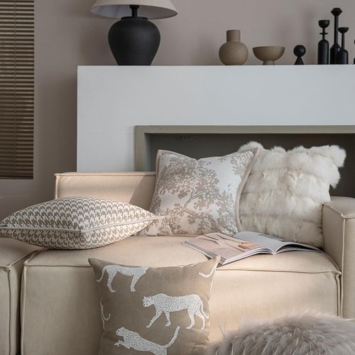 Croker Horse Throw Pillow Covers - Luxury 20x20'' White Beige Embroidered Pine Tree Design | Modern Sofa Accent
