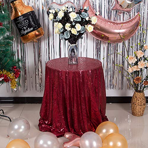JYFLZQ Burgundy Sequin Tablecloth 70 Inch Round Glitter Party Cover