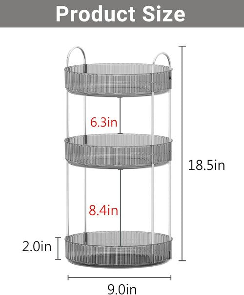 Asayuee 360° Rotating Makeup Organizer - Large Capacity 3-Tier Storage for Bathroom & Cosmetics | Grey