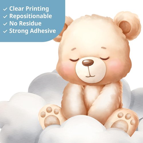 DECOWALL SG2-2407 Sweet Dream Bear Wall Stickers Decals Baby Room Décor Nursery Boy Wallpaper Decorations Home Blue Moon Stars Teddy Peel and Stick Bedroom Playroom Sleeping Cloud