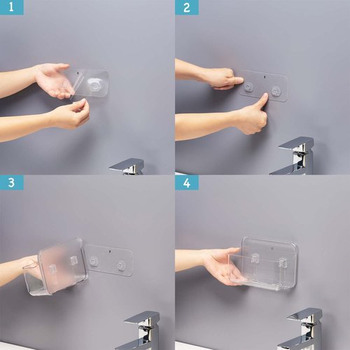COLINCH No-Drill Wall Storage Basket – 2-Compartment Clear Acrylic Organizer Bin with Strong Adhesive, Easy to Install & Remove, Waterproof Shelf for Kitchen, Bathroom, Cabinet – Sandra Series