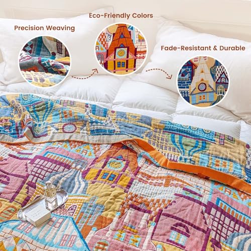 MSGKV Roman Castle Cotton Throw Blanket 50x60 Vintage Boho Knit
