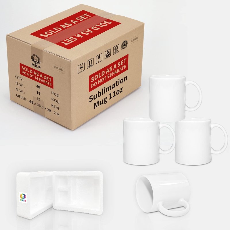 MR.R Set of 36 Sublimation Blanks Dishwasher White Ceramic Coffee Mugs 11oz Blank Ceramic Classic Drinking Cup Mug For Milk Tea Cola Water