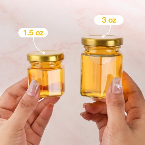 SZUAH 8 Pack 3 oz Mini Honey Jars with Dipper, Glass Hexagon Honey Jar for Wedding Favors, Empty Glass Jars for Party Favor