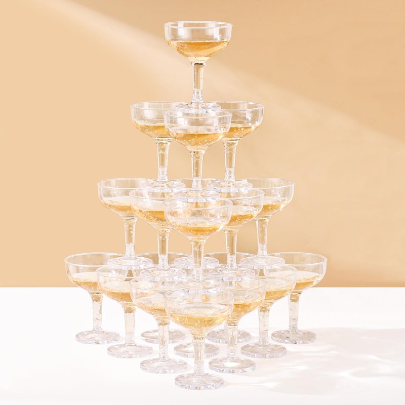 DORONAN 30 Pack Plastic Champagne Glasses 5 oz Champagne Coupe Unbreakable Plastic Cocktail Glasses Acrylic Martini Glasses Champagne Tower for Wedding Birthday Party Bar (Gold Glitter)