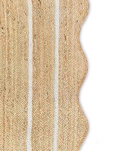 2'x6' Scalloped Jute Runner Rug, Handmade Natural Boho Hallway Carpet