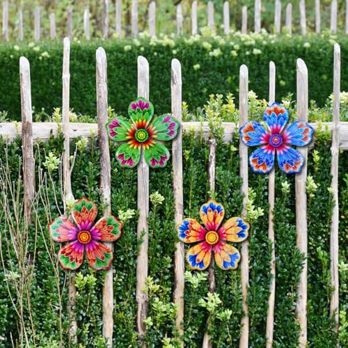 4-Piece Metal Flower Wall Decor - 6.2-Inch Rust-Proof Garden Art Set