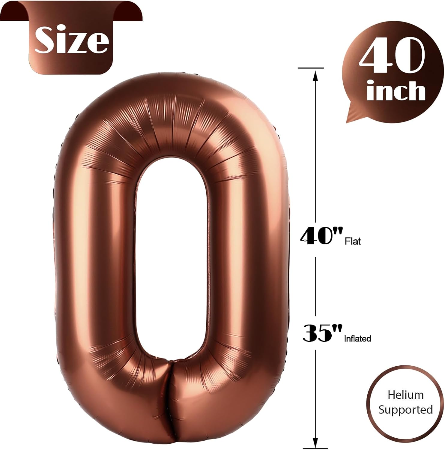 Number Balloons by Dark Brown | 40-Inch Coffee Brown 0 Balloon for Birthday Party Decorations