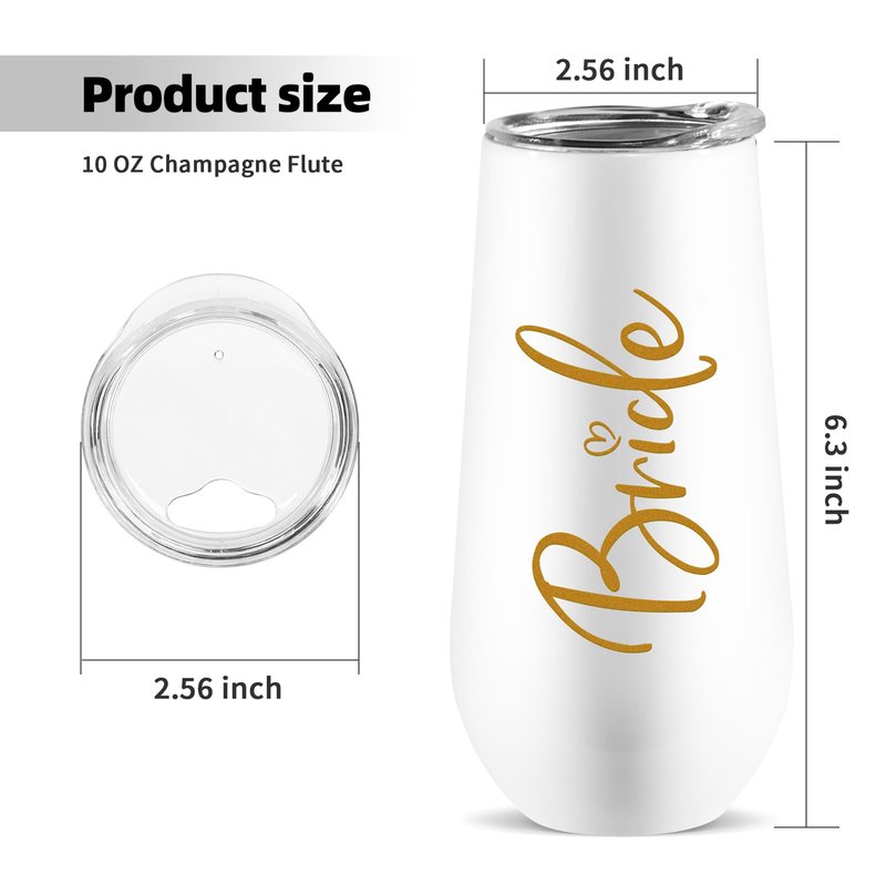 ELEGANTPARK Wedding Gifts for Bride Champagne Flutes Tumbler Wedding Engagement Gifts for Bride Wifey Mrs Bridal Party Stainless Steel Cup with Lid White 10 OZ
