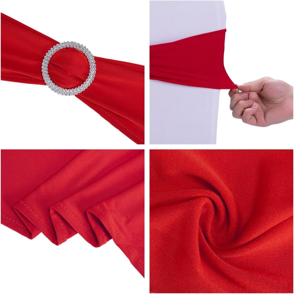 Red Chair Sashes - 10 Pack Stretch Spandex Elastic Chair Bows with Buckle for Wedding Decor