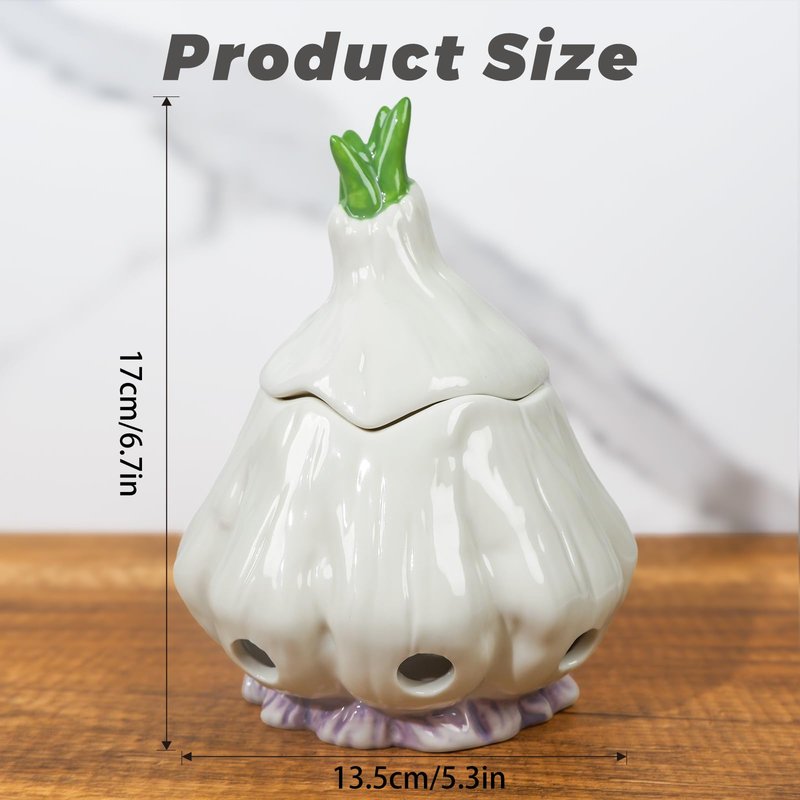 Yohsnor Large Garlic Storage with Lid | 6.7x5.3Inch Modern Ceramic Garlic Keeper Container | Stylish and Breathable Design for Freshness Preservation | Perfect for Kitchen Countertop and Refrigerator