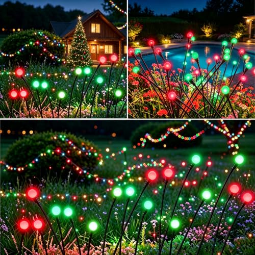 Lapovisu Solar Firefly String Lights Outdoor Red & Green 8 Pack, Waterproof Garden Decor