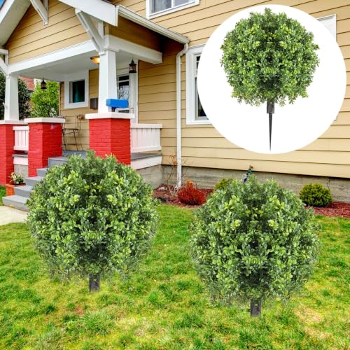 2 Pcs Artificial Boxwood Topiary Balls, 16-Inch UV Resistant Faux Shrubs