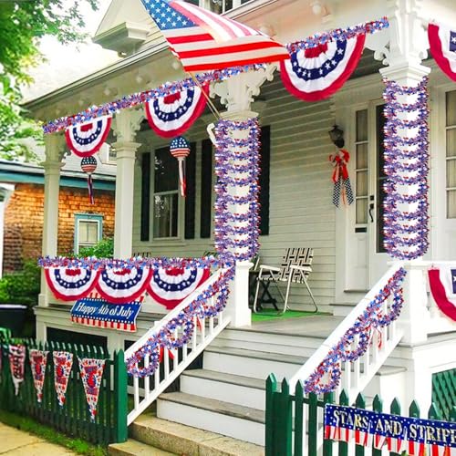 50ft Patriotic 4th of July Tinsel Garland - Red White & Blue Star Decor