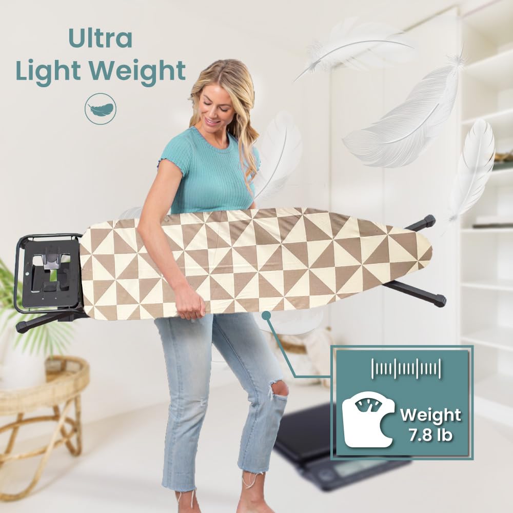 Compact Ironing Board Foldable | Hanging Iron Board with Safety Iron Stand & Rest for Small Space or Apartment, Thick Cover & Pad, Height Adjustable up to 33" Features 4 Steel Legs (36x13)