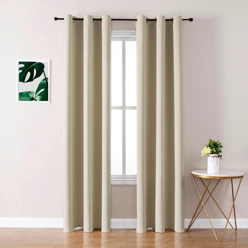 ChrisDowa Blackout Curtains - Thermal Insulated Grommet Room Darkening Panels, 72 Inch Long, Beige (Set of 2)