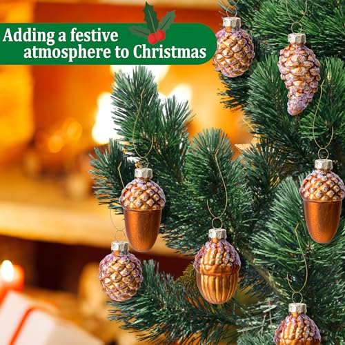 Watayo 12Pcs Christmas Glass Pinecone Ornaments - A Style, Holiday Decor