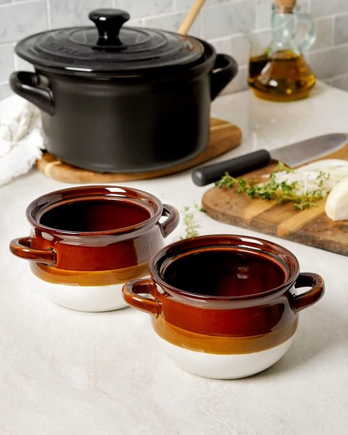 LE TAUCI French Onion Soup Bowls - 22 Ounce Ceramic Crocks with Handles | Oven Safe Set of 4