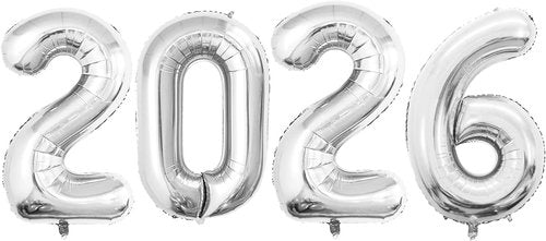 GOER 42 Inch Silver Foil Number Balloons - Perfect for 2026 New Year’s Eve & Graduation Celebrations