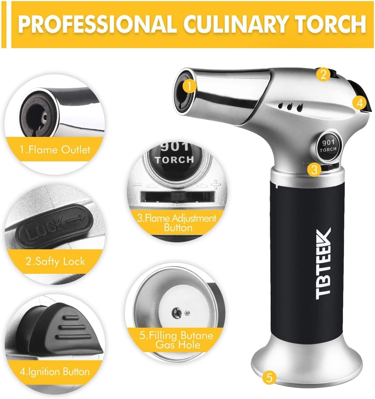 TBTeeK Butane Torch - Adjustable Flame Kitchen Torch with Safety Lock | 2-Pack for Cooking & Baking