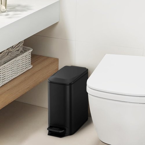 Cesun Small Bathroom Trash Can - Soft Close Lid & Step Pedal, 6L Stainless Steel | Anti-Fingerprint Matt Black