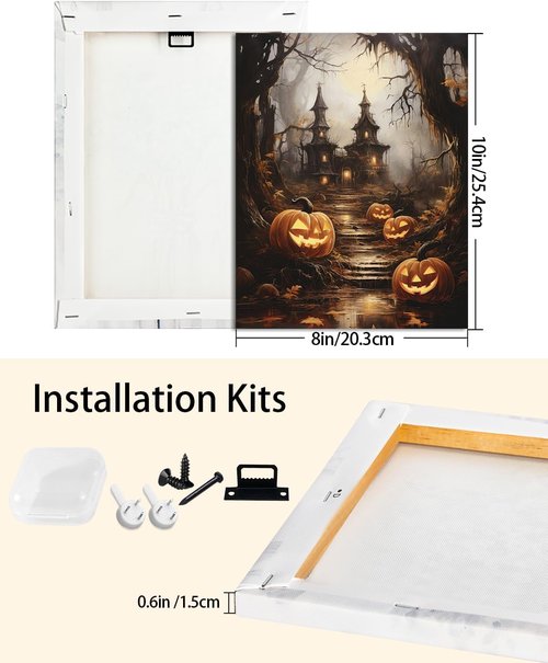 AbcCustomize Halloween Canvas Wall Art - Spooky Haunted House & Eerie Pumpkins | Gothic Fall Decor for Living Room & Bedroom