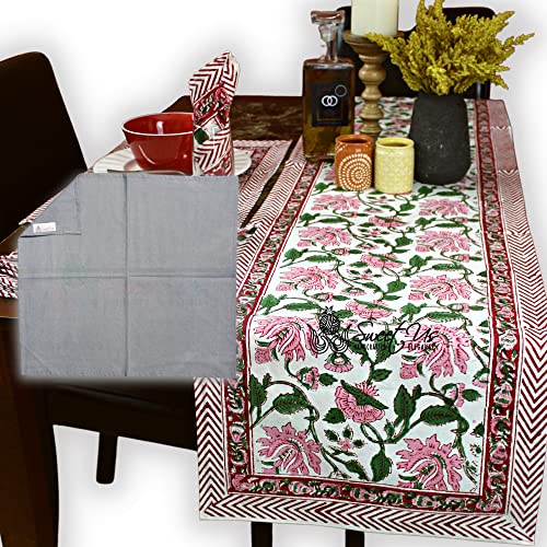 Palace Pink Lotus Cotton Table Runner & Napkin Set, 14x72 Inches