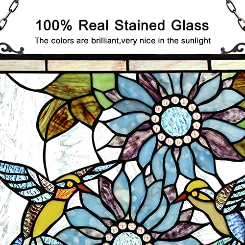 Capulina Handmade Stained Glass Window Panel with Sunflower & Bird Design