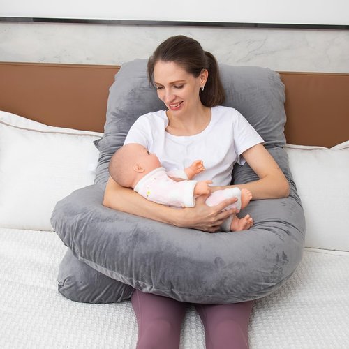 MOON PINE U-Shaped Pregnancy Pillow - Full Body Maternity Support with Cover (Dark Grey)