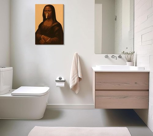 Mona Lisa Wall Art - Funny Black Woman Canvas Print for Bathroom Decor | Perfect for Shower Room