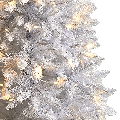 Nearly Natural 5ft Pre-Lit White Artificial Christmas Tree with 150 LEDs, Slim, Realistic Foliage