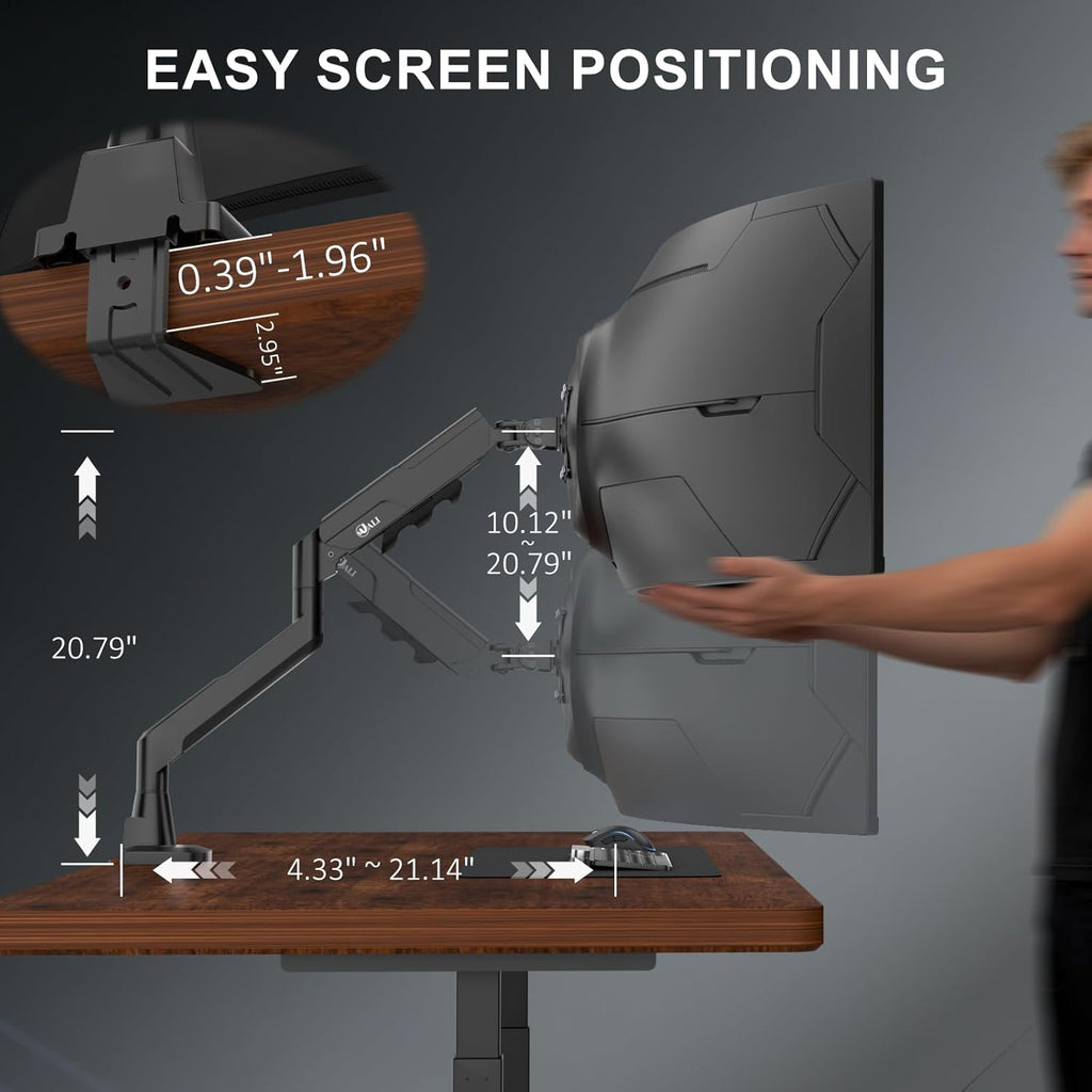 WALI Heavy Duty Monitor Arm - Adjustable Gas Spring Desk Mount for 17-49 Inch Screens | Black