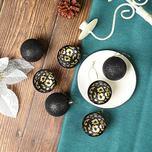 Emopeak Black Gold Leopard Christmas Balls Ornaments - 24 Pack, 2.5 Inch