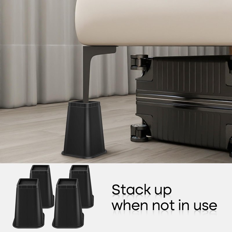 MCXYEM Bed Risers Adjustable Furniture Risers - Heavy Duty 4 or 8 inch or 12inch Non-Slip Lift Supports for Beds/Couches/Sofas, Durable Square Design with Creates Storage Space (Black 9 Pack, 8 Inch)