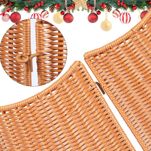 VioraWhite Woven Rattan Christmas Tree Collar - 27.95 Inch Scalloped Edge