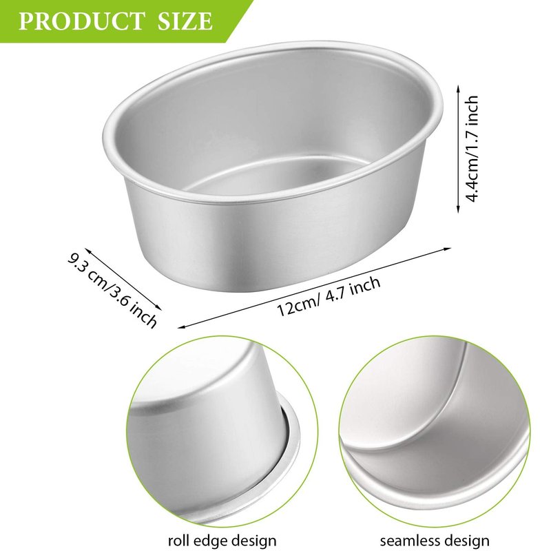 Patelai 4 Packs Oval Cheesecake Pan 4'' 8'' Leche Flan Molder Non-stick Cake Molds Valentine's Day Aluminum Oval Cake Pan Flan Molder Filipino for Kitchen Bakery Baking Meatloaf Breads Oven