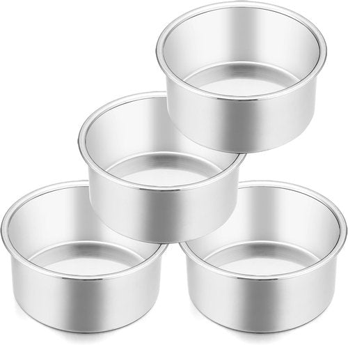 E-far Mini Round Cake Pan Set - 4 Inch Stainless Steel Baking Pans | Non-Toxic, Dishwasher Safe Finish