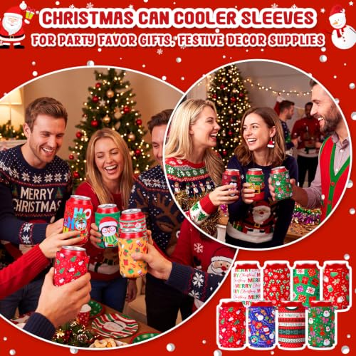 SiliFine Christmas Can Cooler Sleeves - Holiday Drink Insulators, 24 Pack
