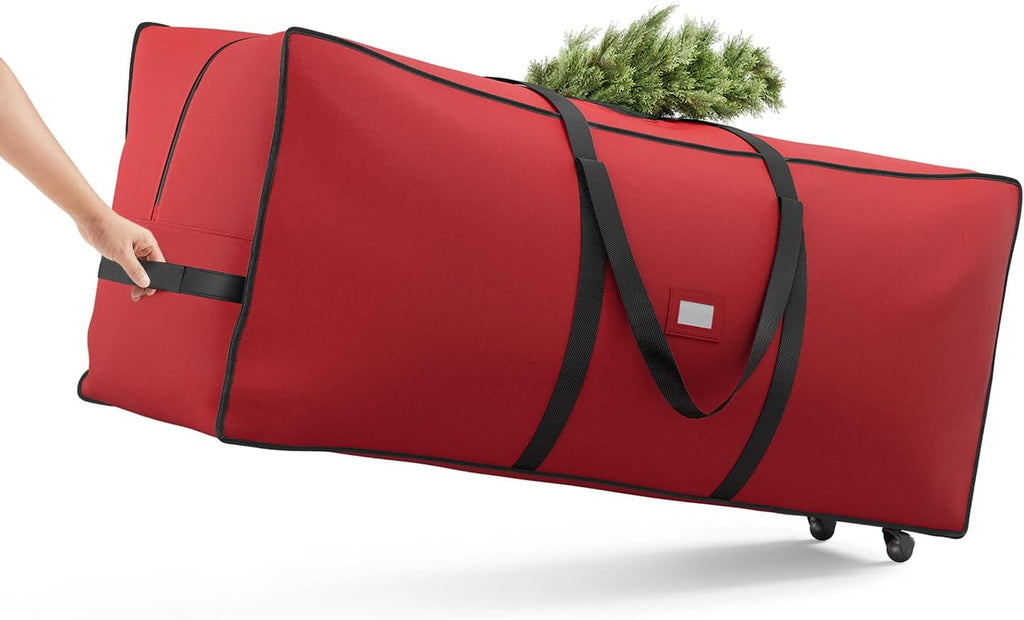 SONGMICS Christmas Tree Storage Bag - Rolling Design with 1.6-Inch Wheels, Adjustable Handles, 7.5 ft, Cherry Red