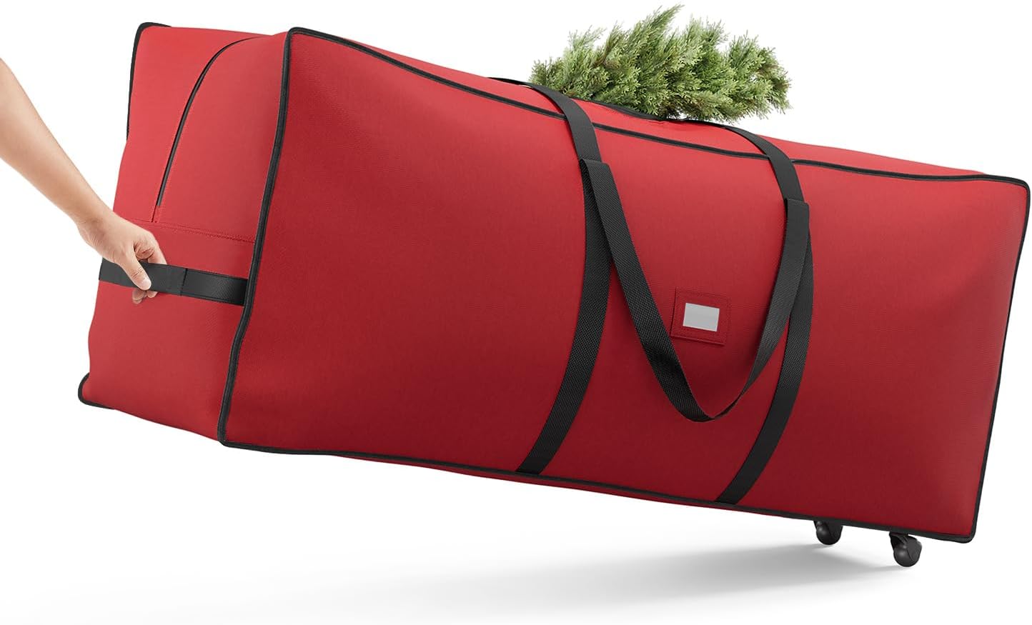 SONGMICS Christmas Tree Storage Bag - Rolling Design with 1.6-Inch Wheels, Adjustable Handles, 7.5 ft, Cherry Red